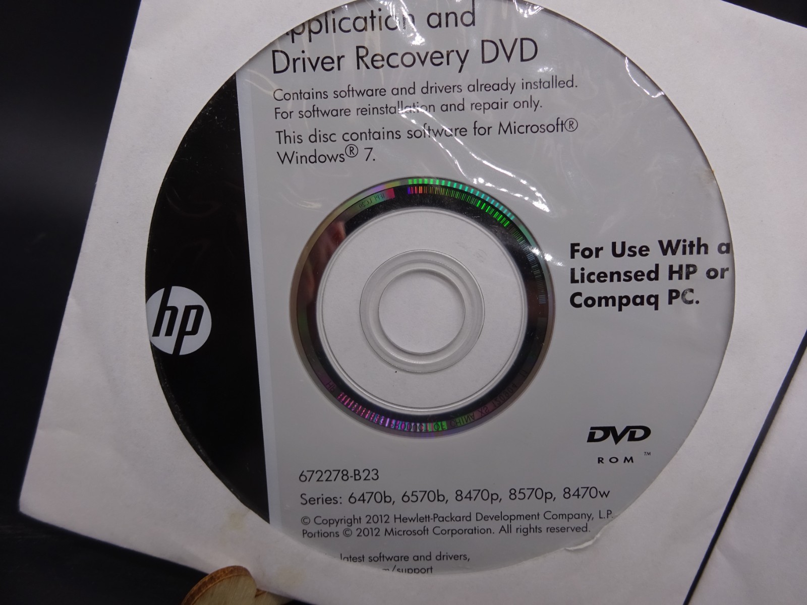 Compaq PC Application & Driver Recovery DVD Window 7, 672278-B23