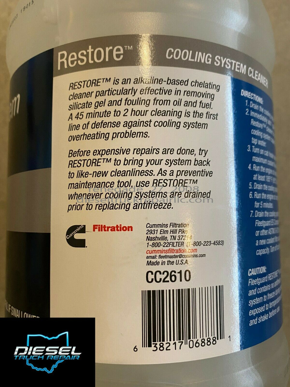 FLEETGUARD RESTORE COOLANT ADDITIVE SYSTEM CLEANER 1 GALLON CC2610