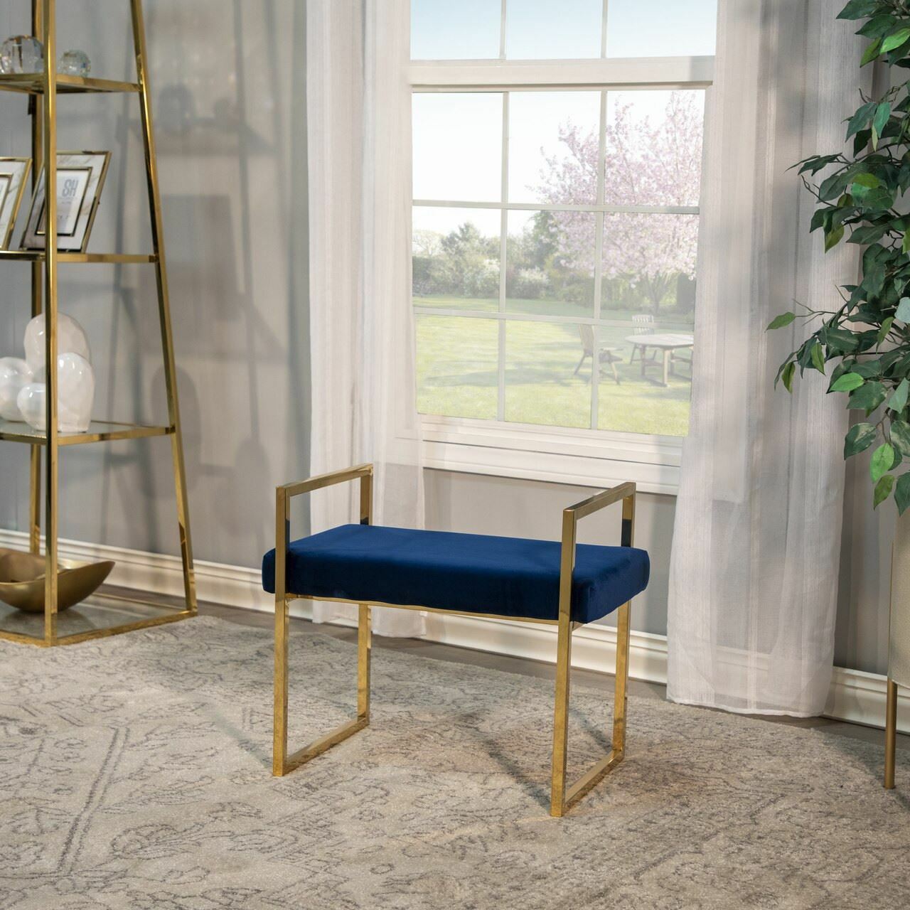 Navy and Gold Velvet Bench