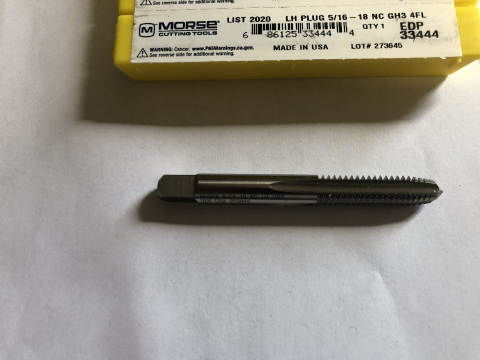 5/16-18 GH3 HIGH SPEED STEEL 4 FLUTE LEFT HAND PLUG TAP MADE IN USA