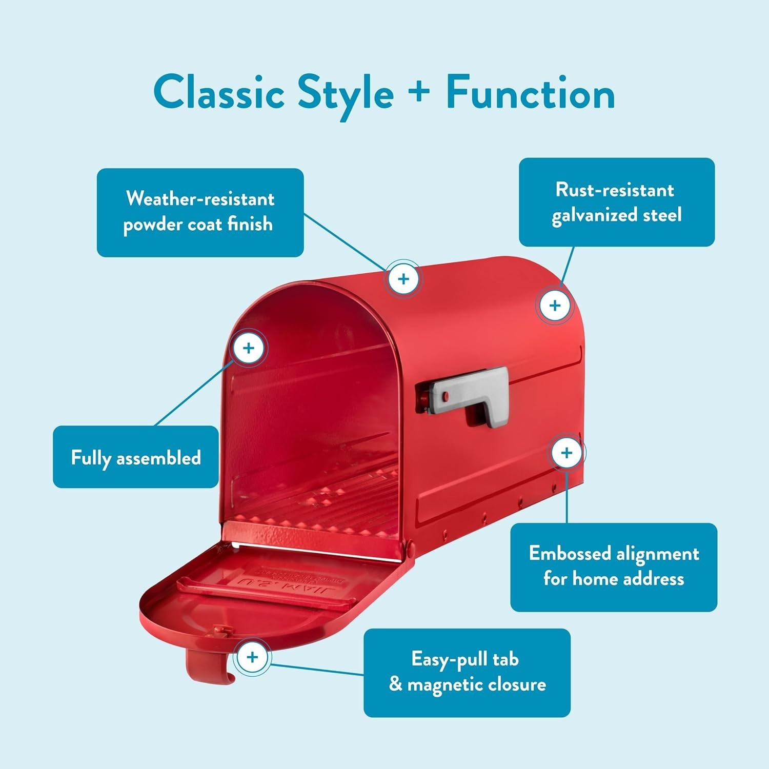 Medium Post Mount Mailbox in Bold Red - Secure Magnetic Closure & USPS Approved