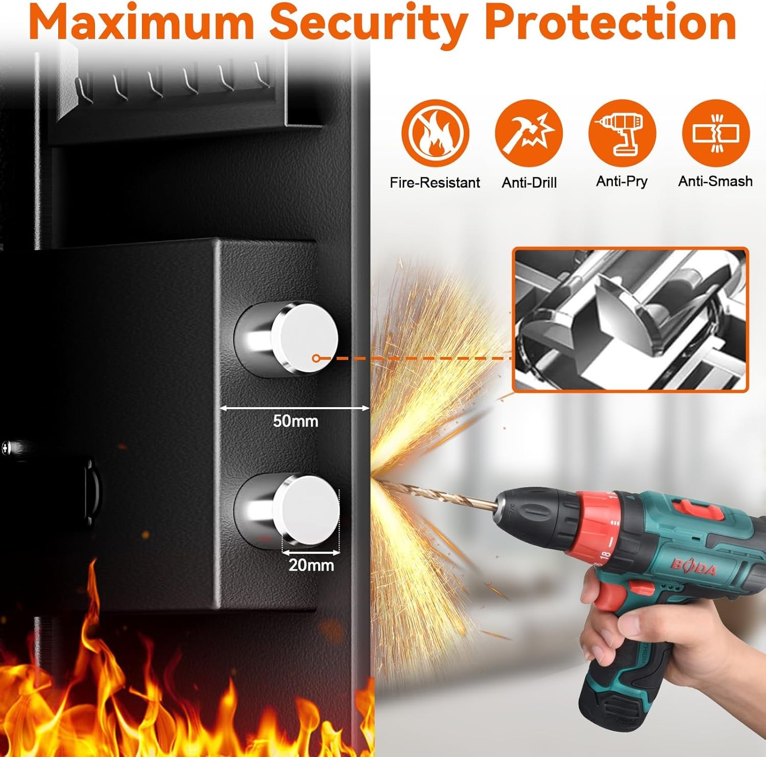 Pelinix Fireproof Wall Safe Between Studs Heavy Duty Digital Keypad 2-Shelf
