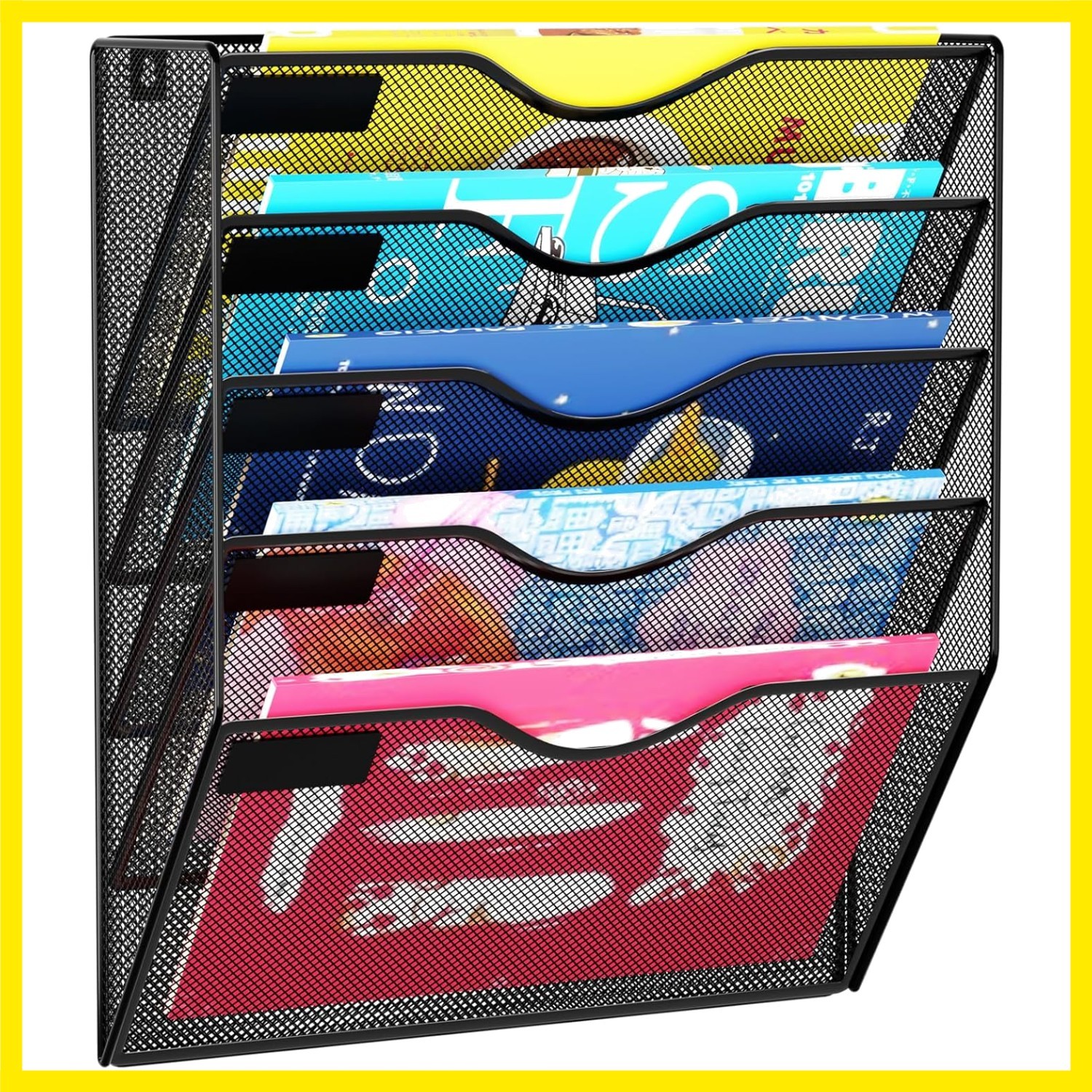 5 Pockets Mesh Hanging Wall File Holder Organizer Wall Mounted Paper Magazine...