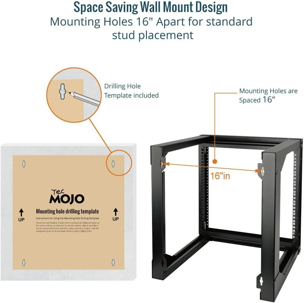 Tecmojo 9U Wall Mount Rack, Server Rack,Open Frame Server Rack,Network#2507JR7