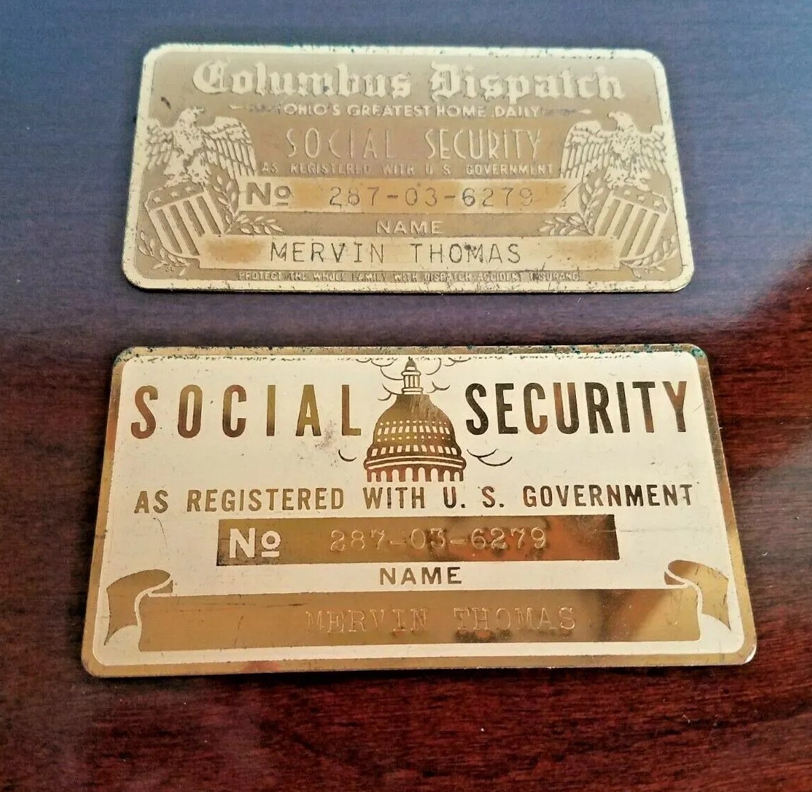 Two Vintage Antique Metal U.S. Social Security ID Cards with Case