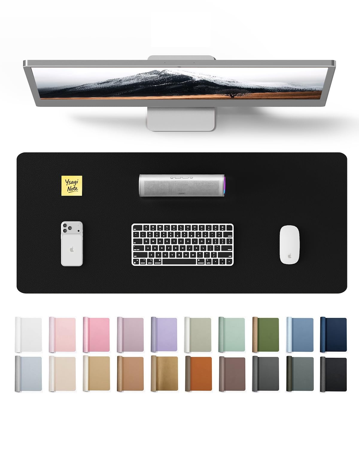 YSAGi Leather Office Desk Pad Protector, Large Mouse 23.6" x 13.8", Black