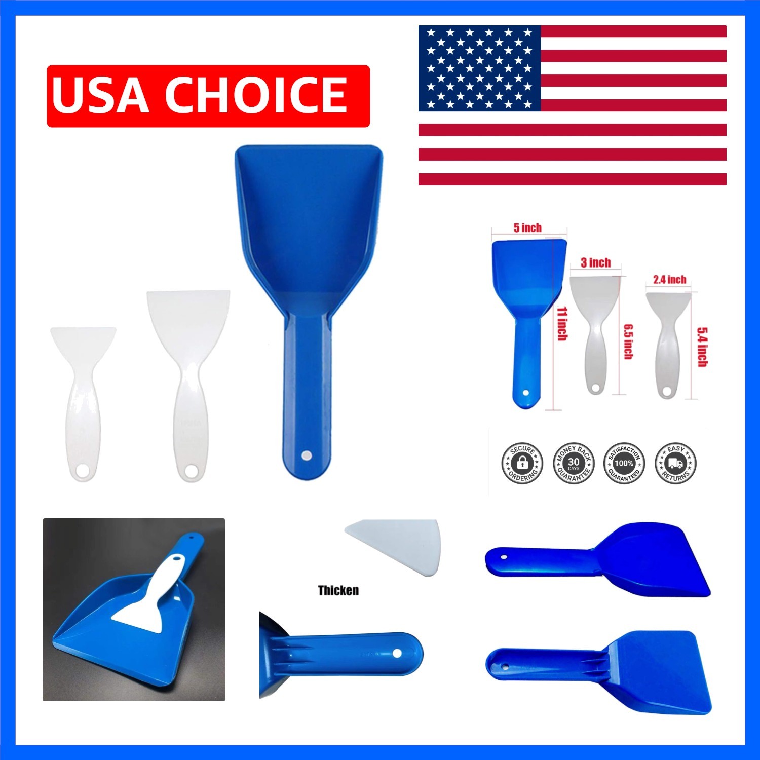 Set of 3 Plastic Refrigerator Ice Shovel Ice Scraper Snow Remover Cleaning Fr...