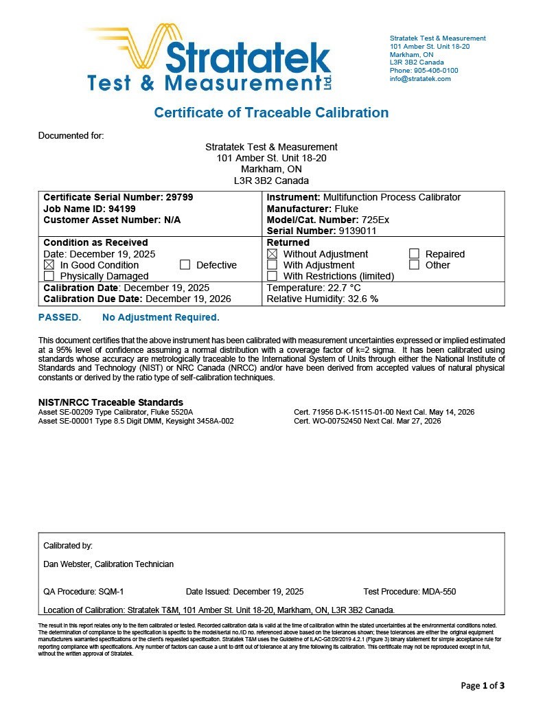 Fluke 725Ex Multifunction Process Calibrator Intrinsically Safe NIST Calibrated
