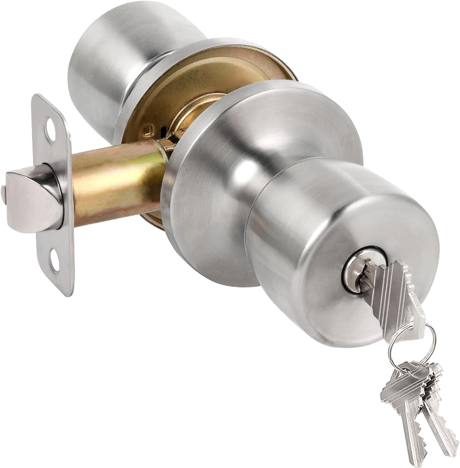 HOSOM Door Knob with Lock and Key, Keyed Entry 1 Pack, Satin Nickel