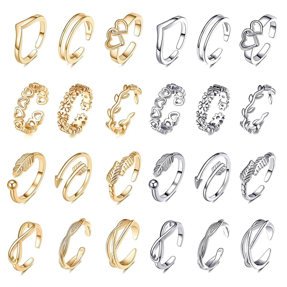 24Pcs Open Toe Rings Set for Women Adjustable Band Knuckle Ring Arrow