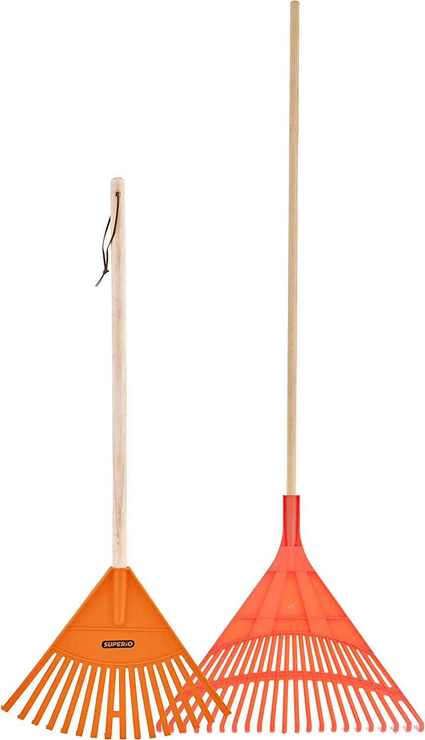 Adult and Kids Garden Rakes with Hardwood Handle Orange to Sweep Leaves (2 Pack)