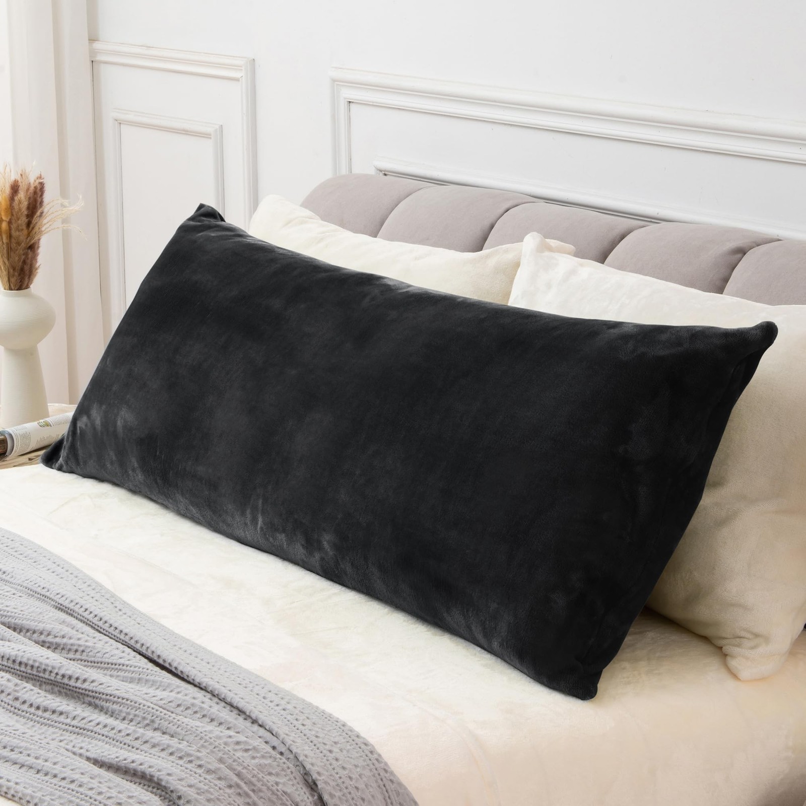 Super Soft Body Pillow Cover Fuzzy Fleece Plush 20 x 54 Inches Zipper Closure Bl