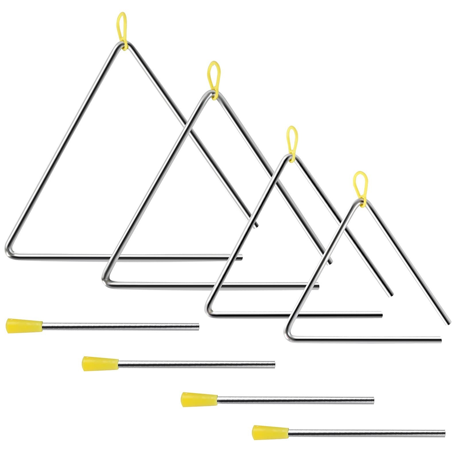 4-Pack Triangle Percussion Instruments Set - 7, 8, 9, 10 Inch Handheld Triangles