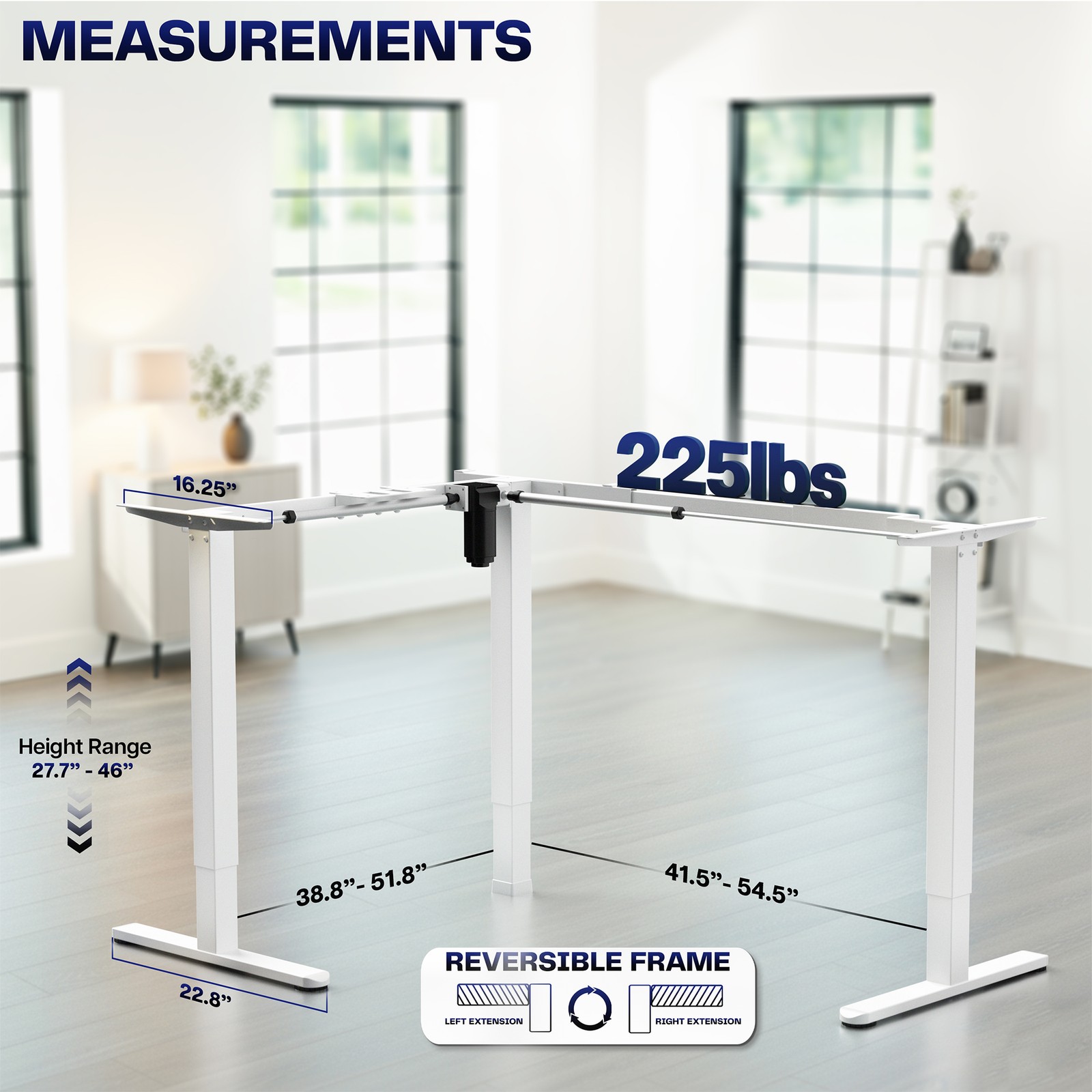 VIVO White Small Electric Single Motor Corner Desk Frame