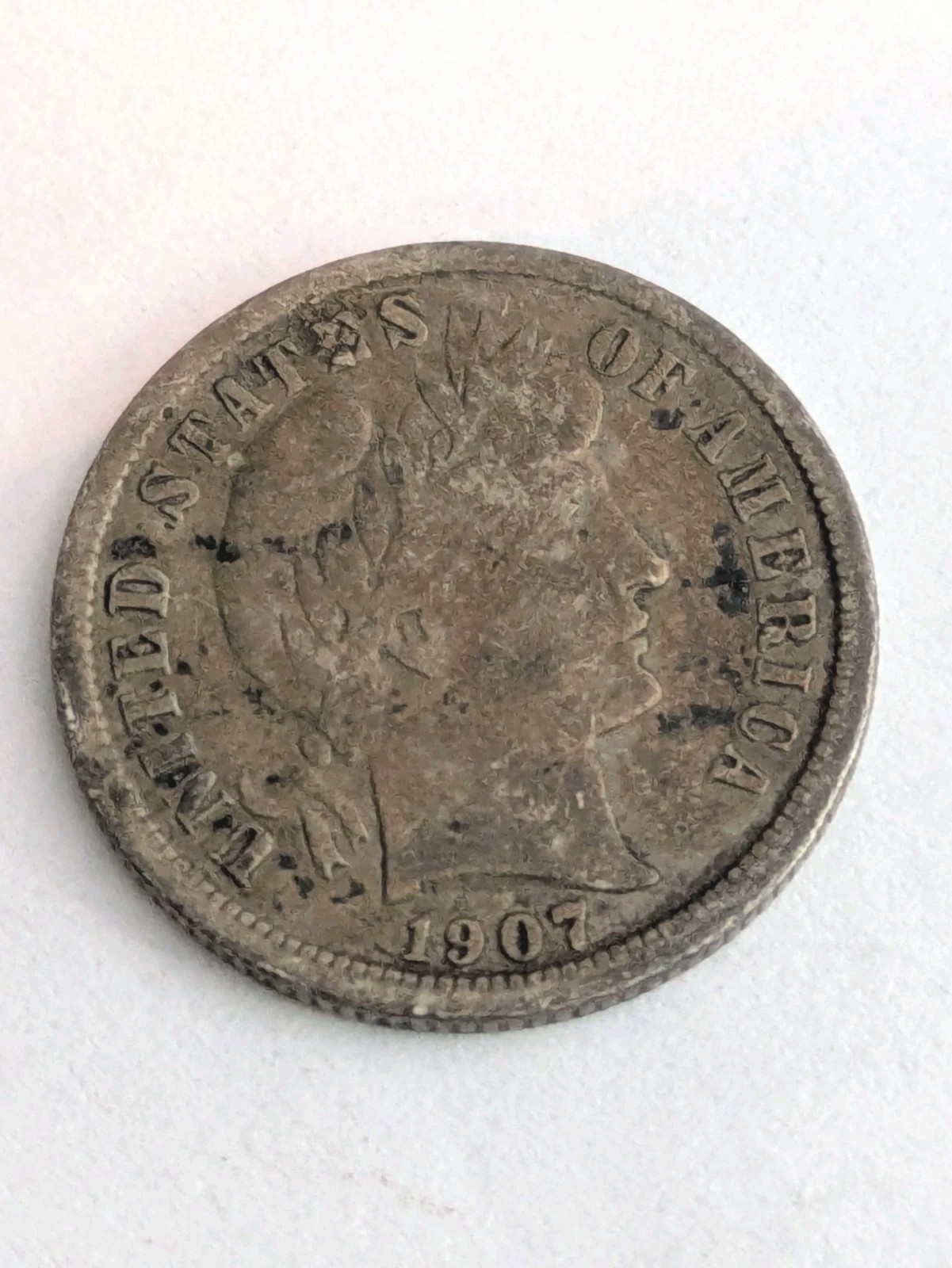 1907-s Barber Dime.  Fine Original LIBERTY