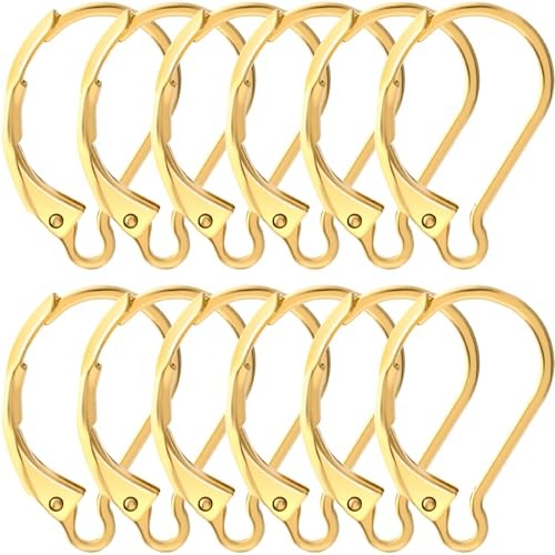 12 Pcs Leverback Earring Hooks, Stainless Steel Clasp Hoop, Gold 12pcs