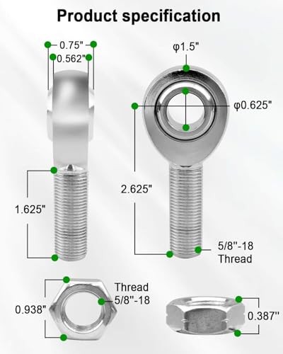 Heim Joint Rod End with Jam Nuts, Left and Right Hand Thread Chromoly 5/8"