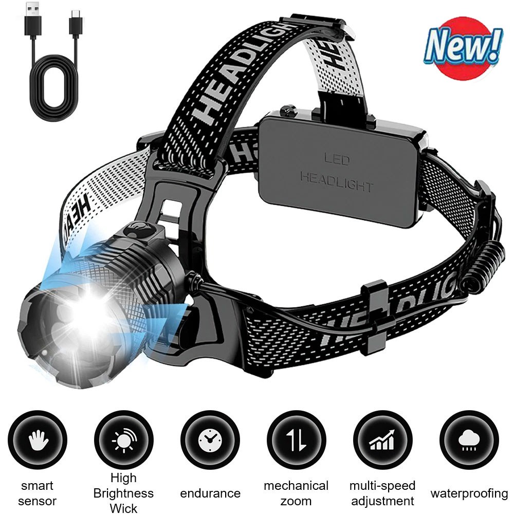 1200000LM LED Headlamp USB Rechargeable Super Bright Zoom Head Torch Headlight