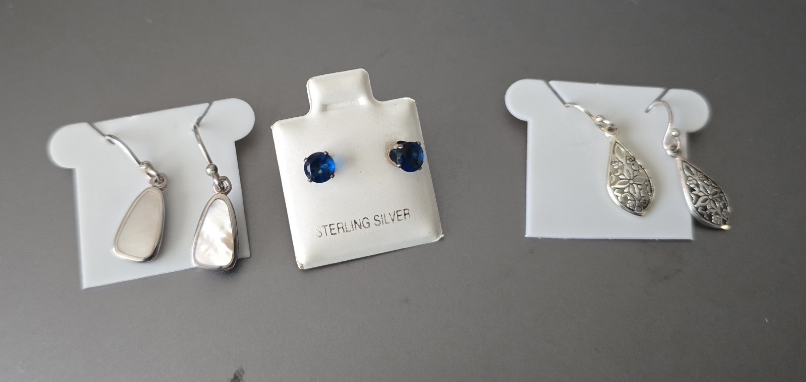 Sterling Silver 925 Earrings Lot Filigree MOP Dangle Blue Studs 3 Pairs