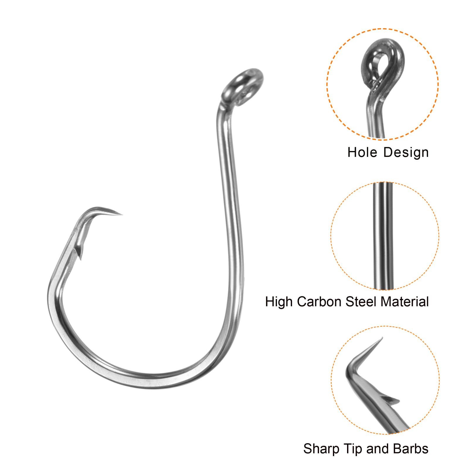 10Pcs 2/0# Fishing Circle Hooks Carbon Steel Offset Hooks w Barbs Black