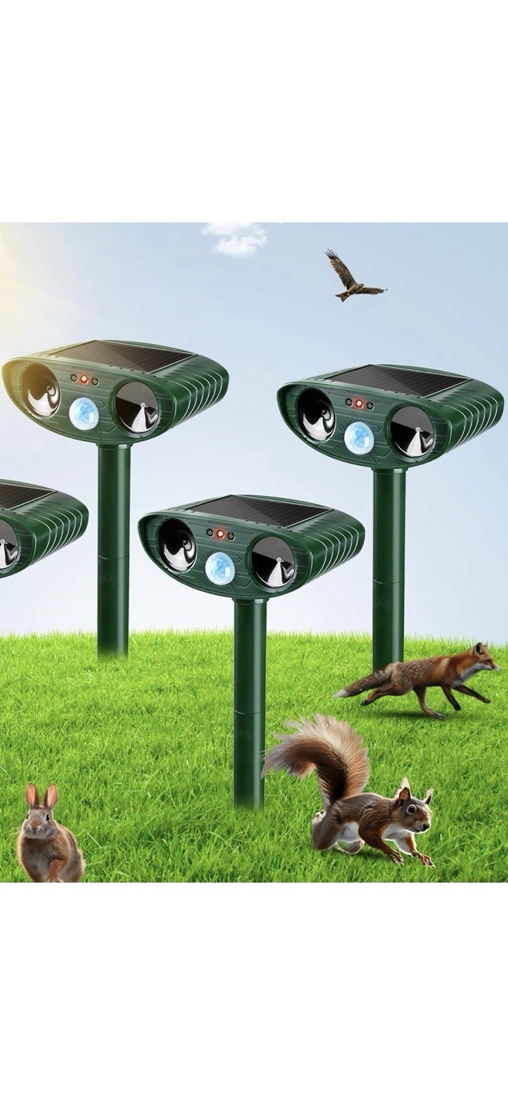 Ultrasonic Animal Repeller Solar Deer Repellent Cat Dog Squirrel OPEN BOX