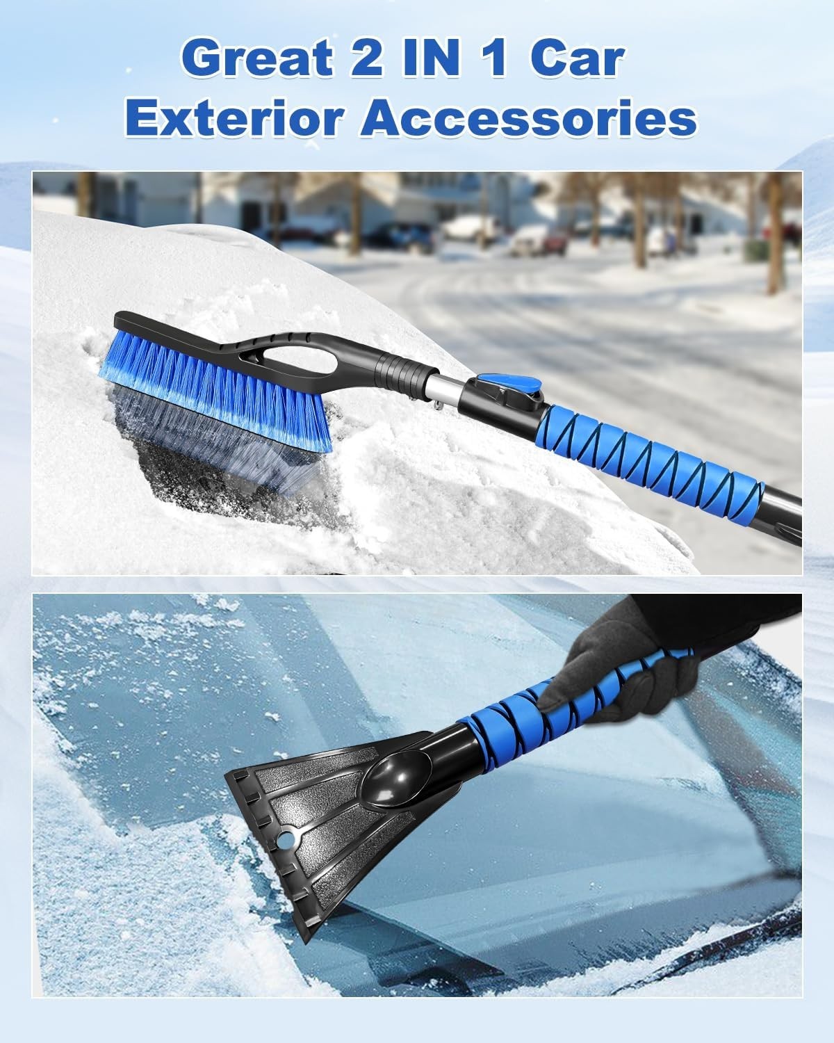 37'' Snow Brush and Ice Scraper for Car Windshield, Aluminum Extendable Snow