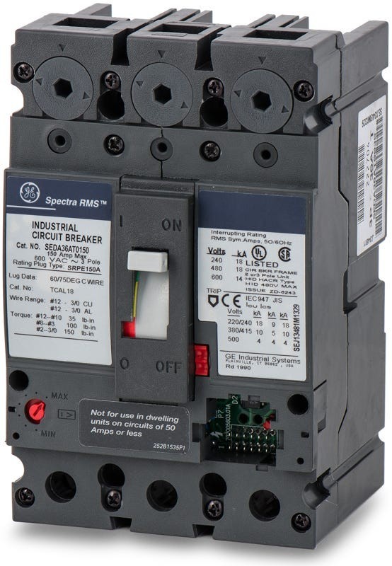 NIB - GE - SEDA36AT0150 - Three-Pole, 600V, 150A Molded Case Circuit Breaker