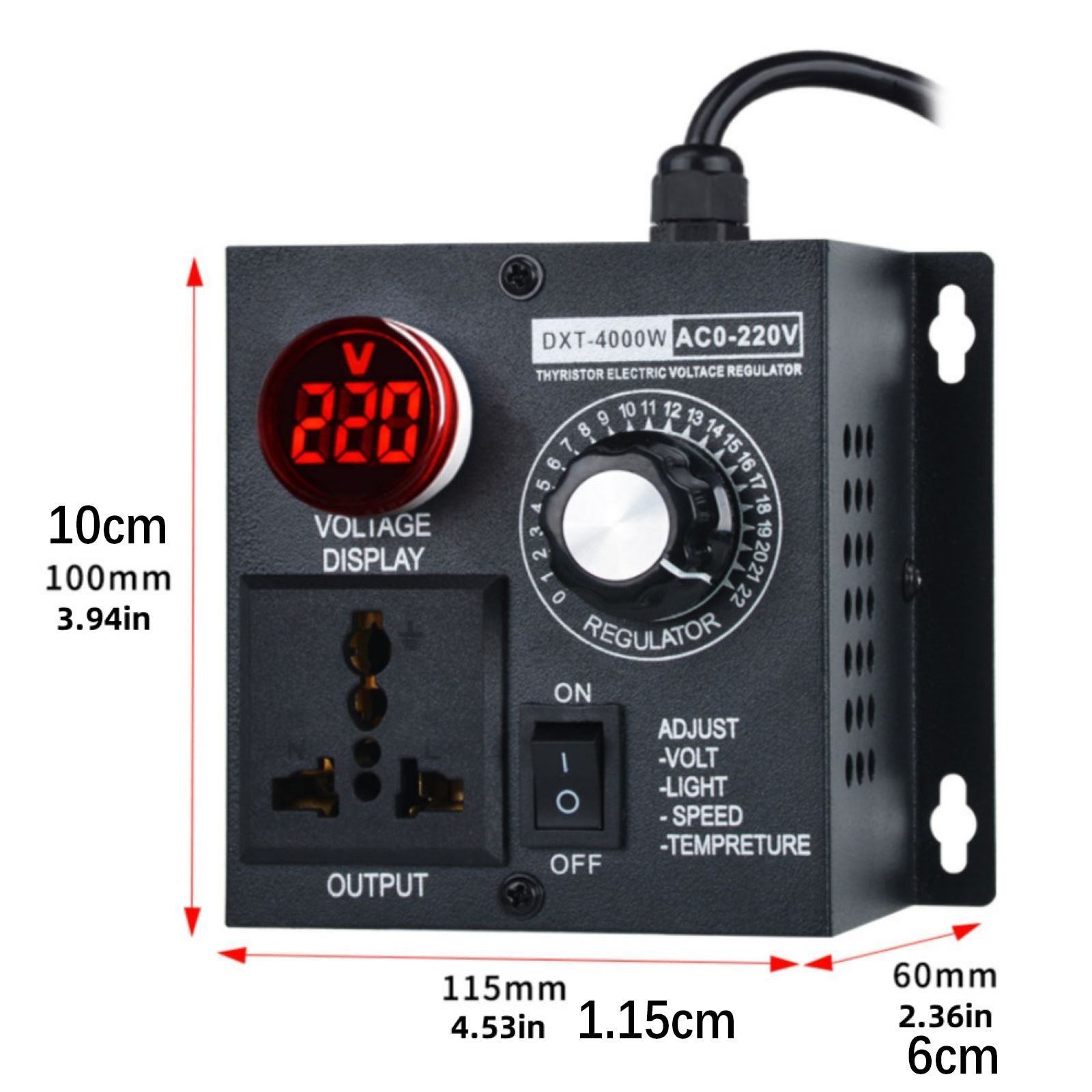 Voltage Regulator Fan Speed Controller Fit AC 10-110V/10-220V Output Voltage