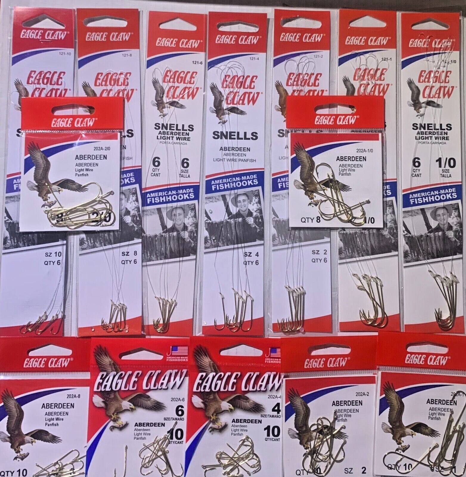 Eagle Claw Gold Aberdeen Hooks Styles 202 & 121 Snelled Fishing   All Sizes Pick