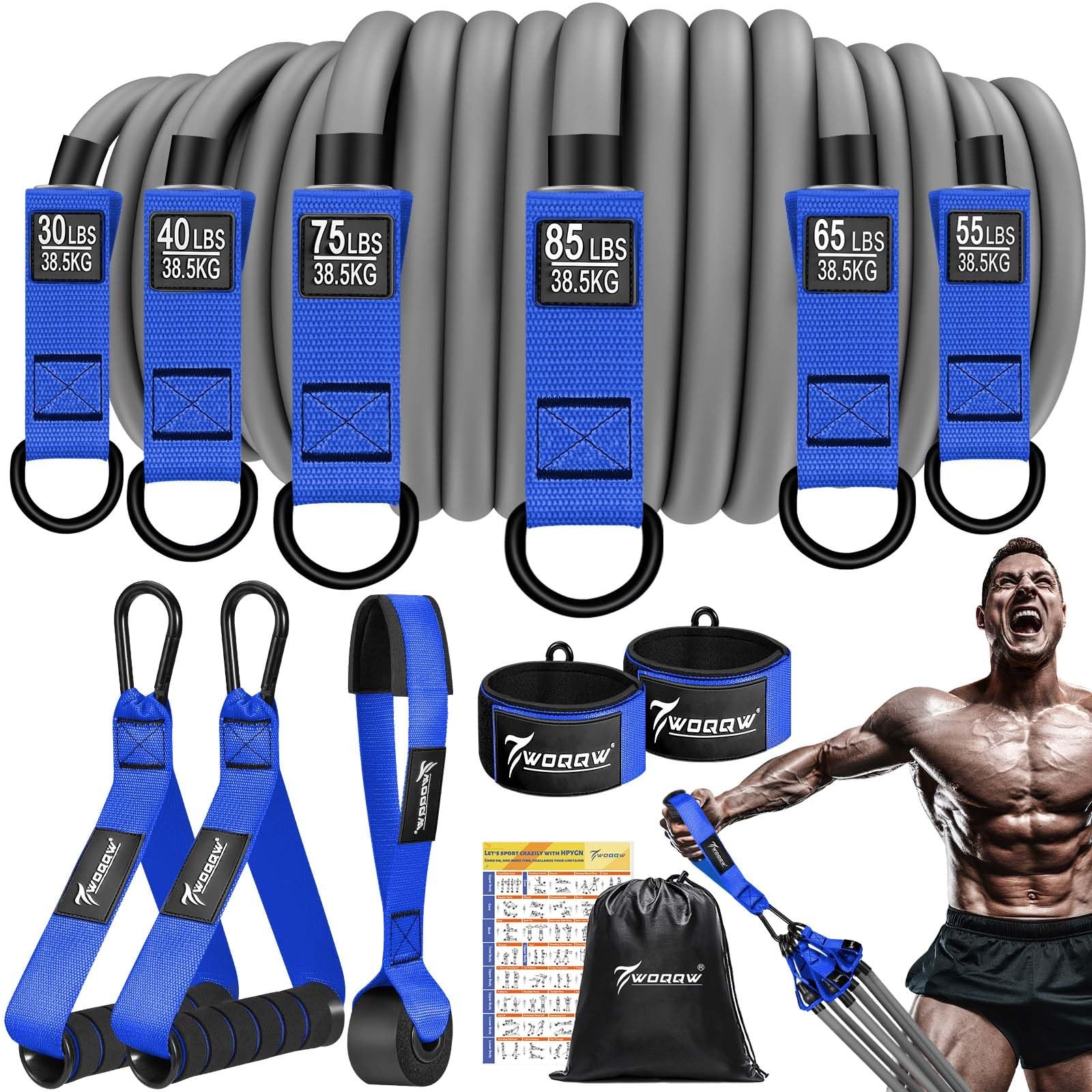 WOQQW Heavy Resistance Bands for Working Out, 350lbs/450lbs 350lbs, Blue