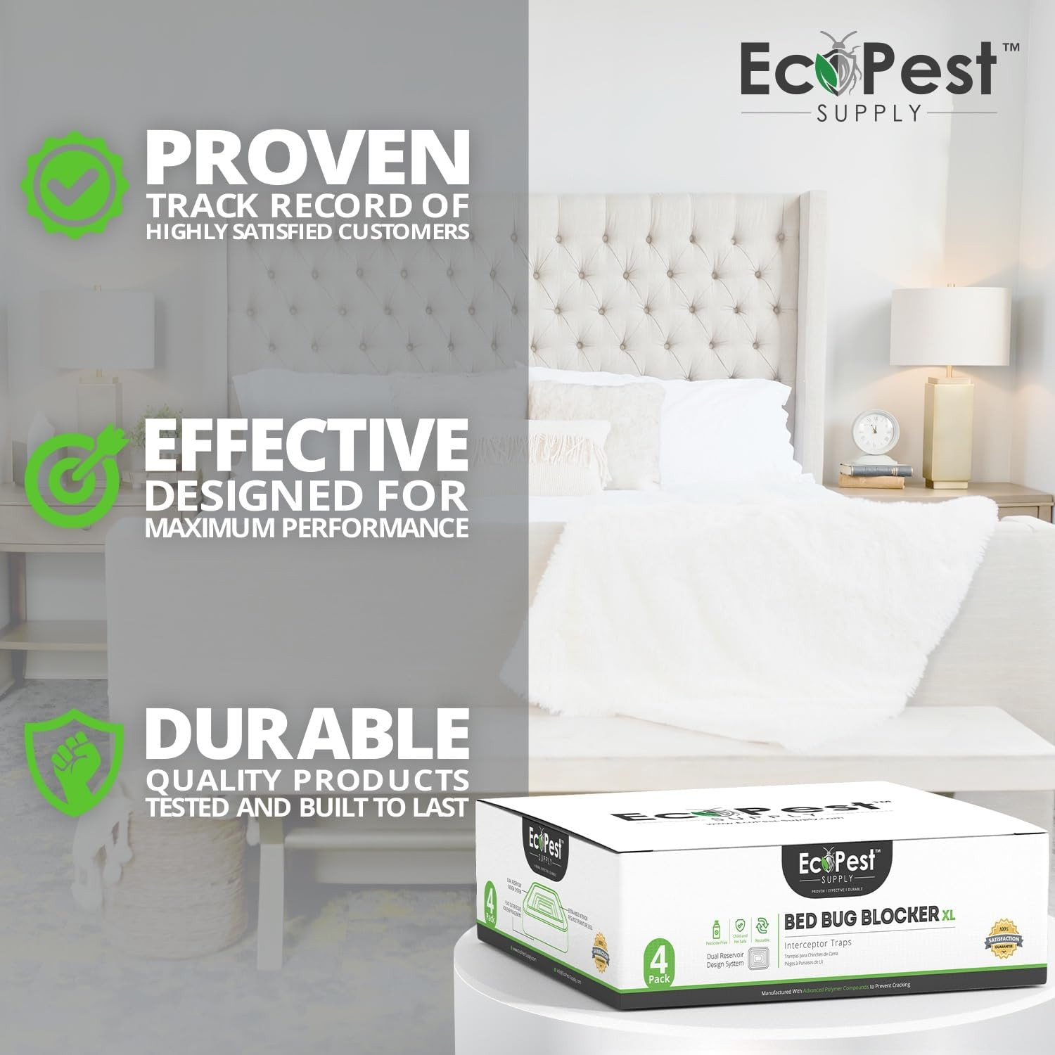 Bed Bug Interceptors – 4 Pack | Bed Bug Blocker (XL) Interceptor Traps (White) |