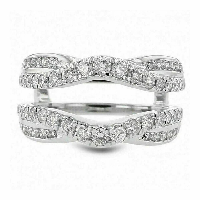 2Ct Moissanite Enhancer Wrap Guard Engagement Ring 14K White Gold Plated