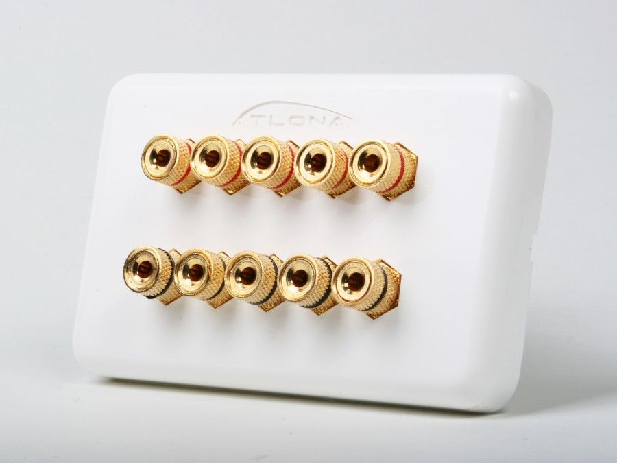 5 Speakers 10 Binding Post Banana Plug/Jack Wall Plate Surround Sound - White