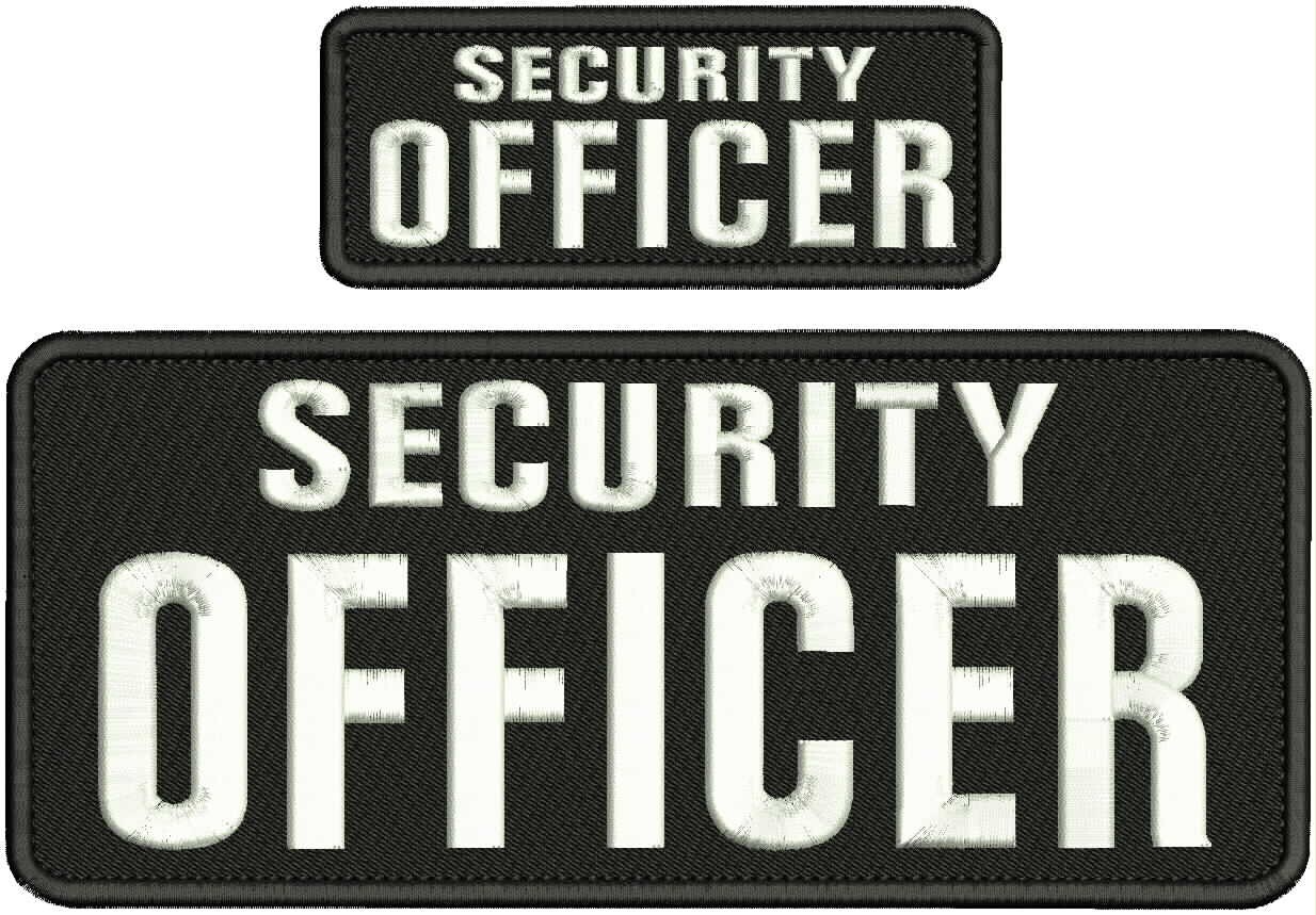 SECURITY OFFICER EMBROIDERY PATCHES 4X10 AND 2X5 HOOK ON BACK WHITE ON BLACK