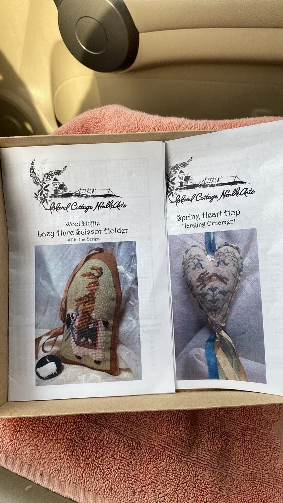 Island Cottage CrossStitch PATTERNS ONLY (2) “Lazy Hare Holder”&”Spring Hop” NIP