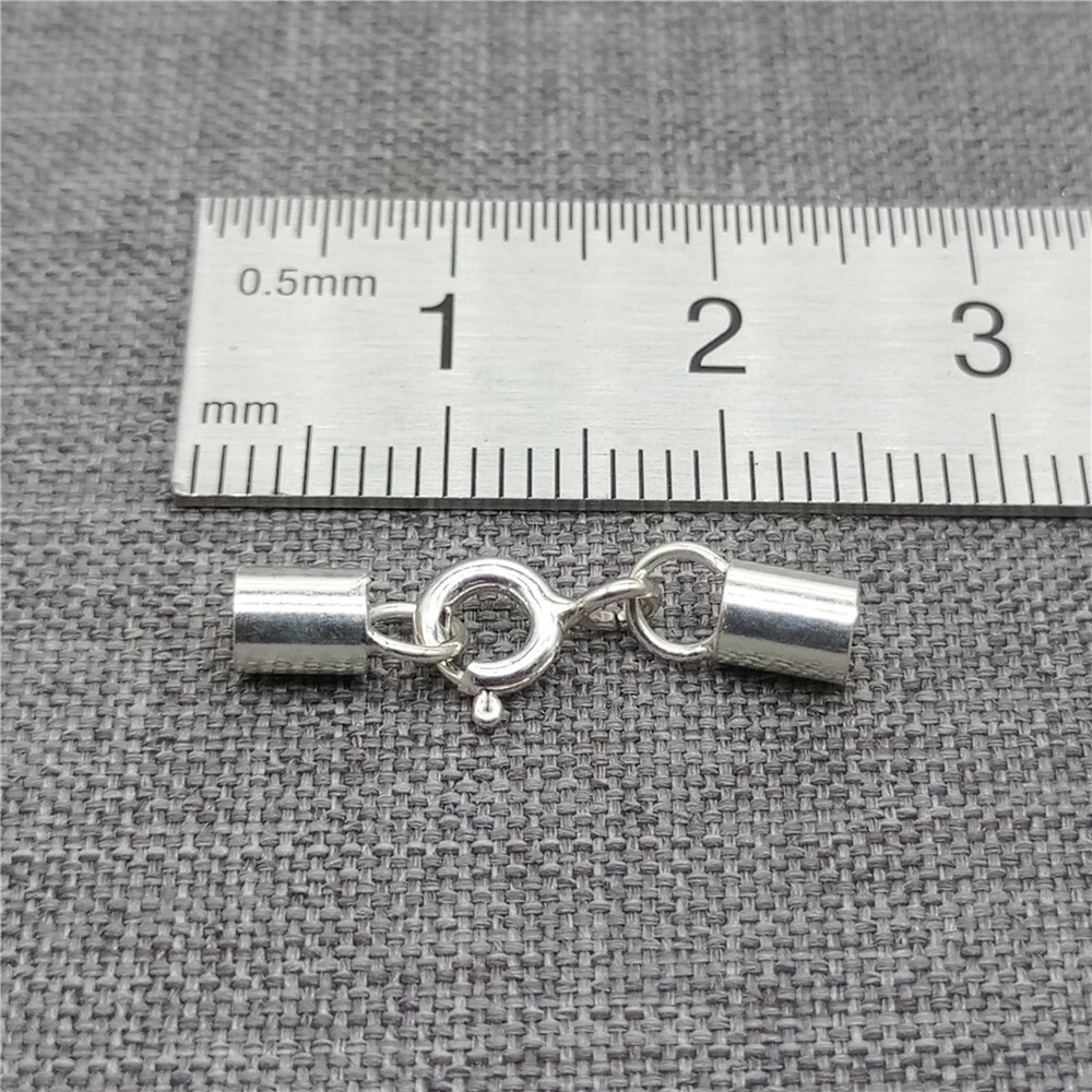 5 Sterling Silver Leather Cord End Cap Connector w/ Spring Ring Clasp