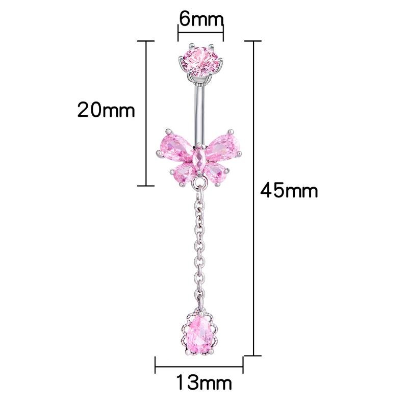 Fashion Zircon Belly Button Rings Stainless Steel Butterfly Heart Navel Piercing
