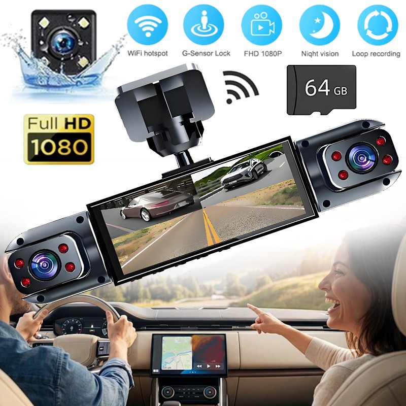 4 Channel 1080P HD Car Dash Cam Front and Rear Inside Left Right +Cam +Wifi+64GB
