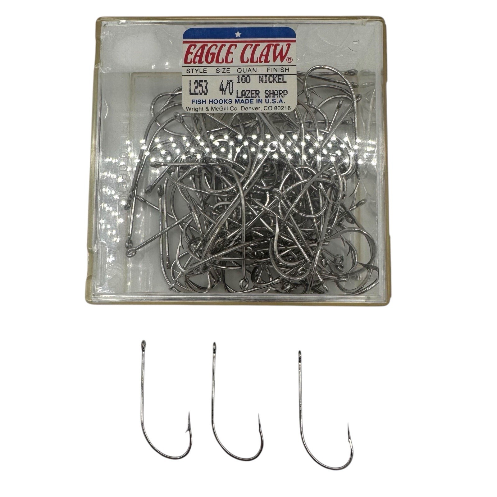 100 Count Eagle Claw 4/0 L253 Lazer Sharp Nickel Spinnerbait Buzzbait Hooks