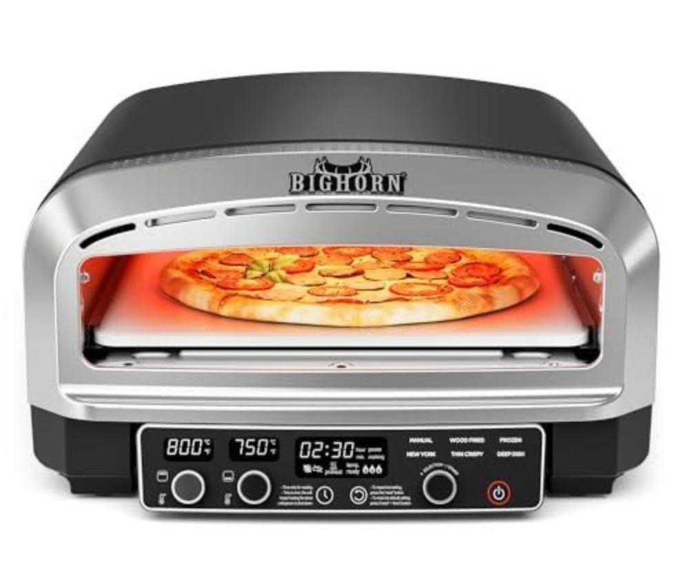 BIG HORN OUTDOORS Pizza Oven Indoor, 14 Inch Electric Countertop W Stone