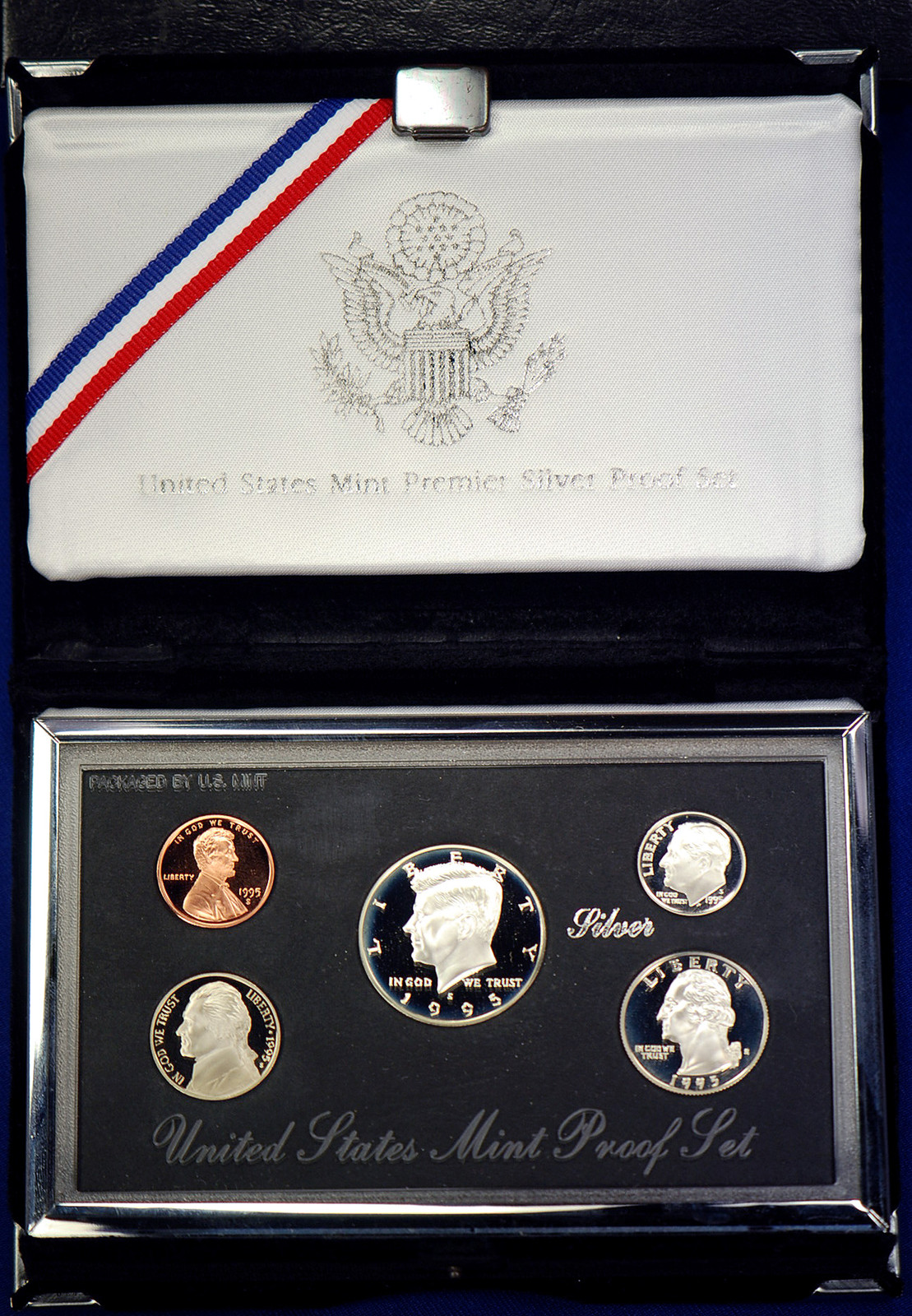 1995-s Premier SILVER Proof Set. Coins in Mint Made Custom Display Box