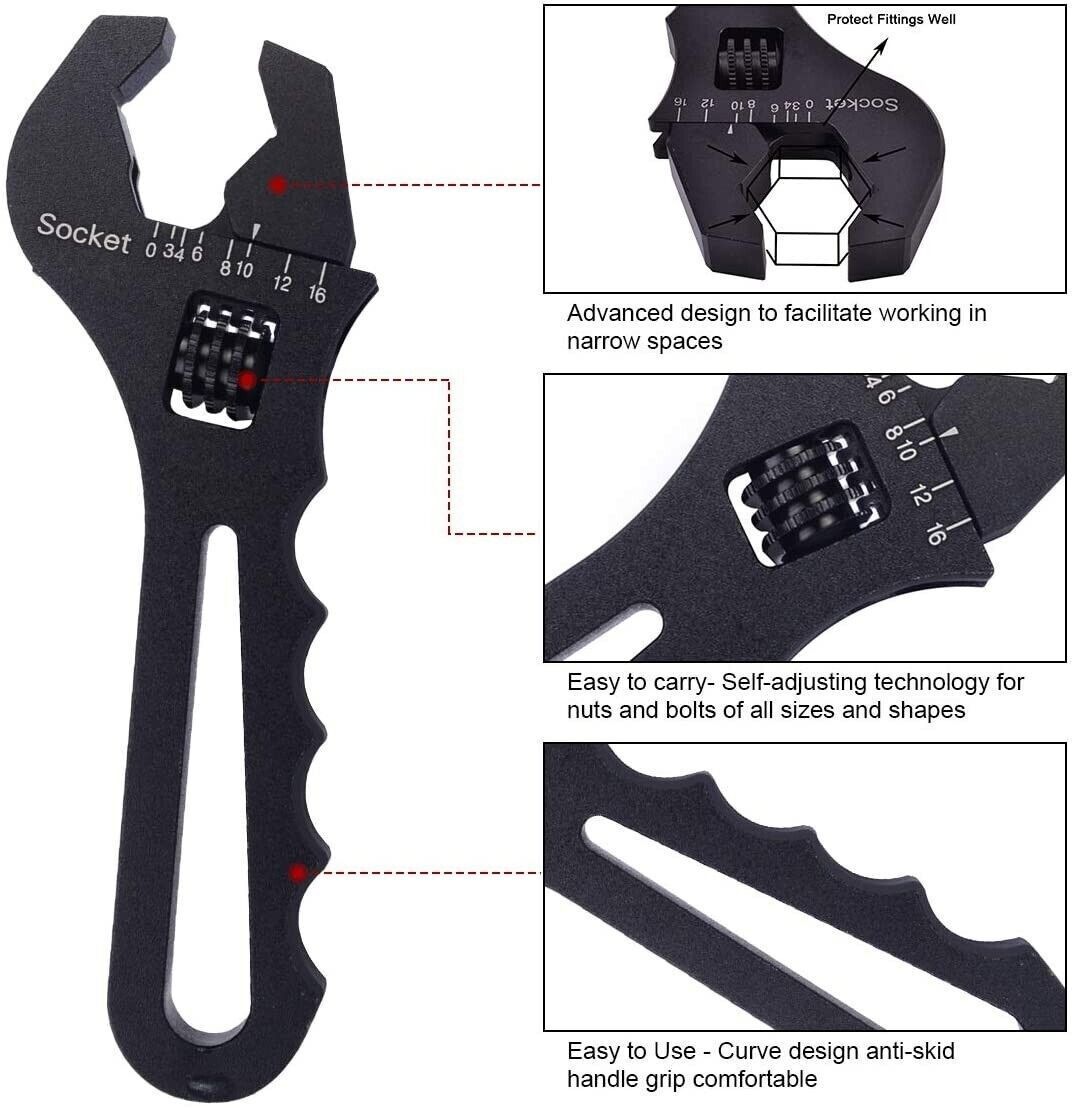 BDFHYK 2PCS Adjustable Wrench Aluminum Tool Spanner 3AN-16AN for Hose Fitting