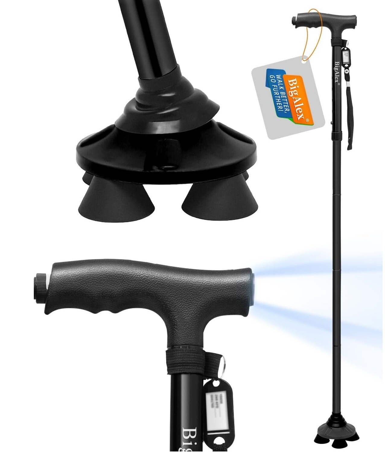 Baston plegable con luz LED para caminar Altura ajustable Para Adultos Aluminio