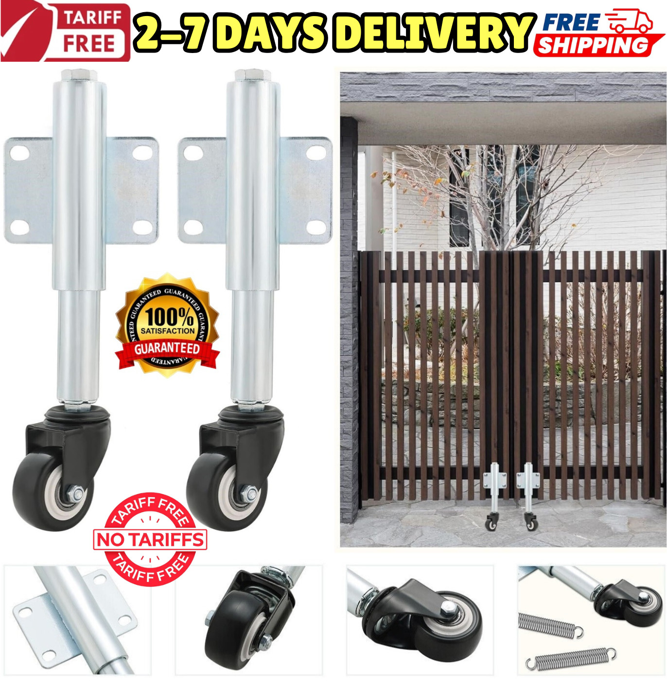 2" Fence Gate Wheels with Spring Rolling Gate Swivel Caster Gate Rollers Support