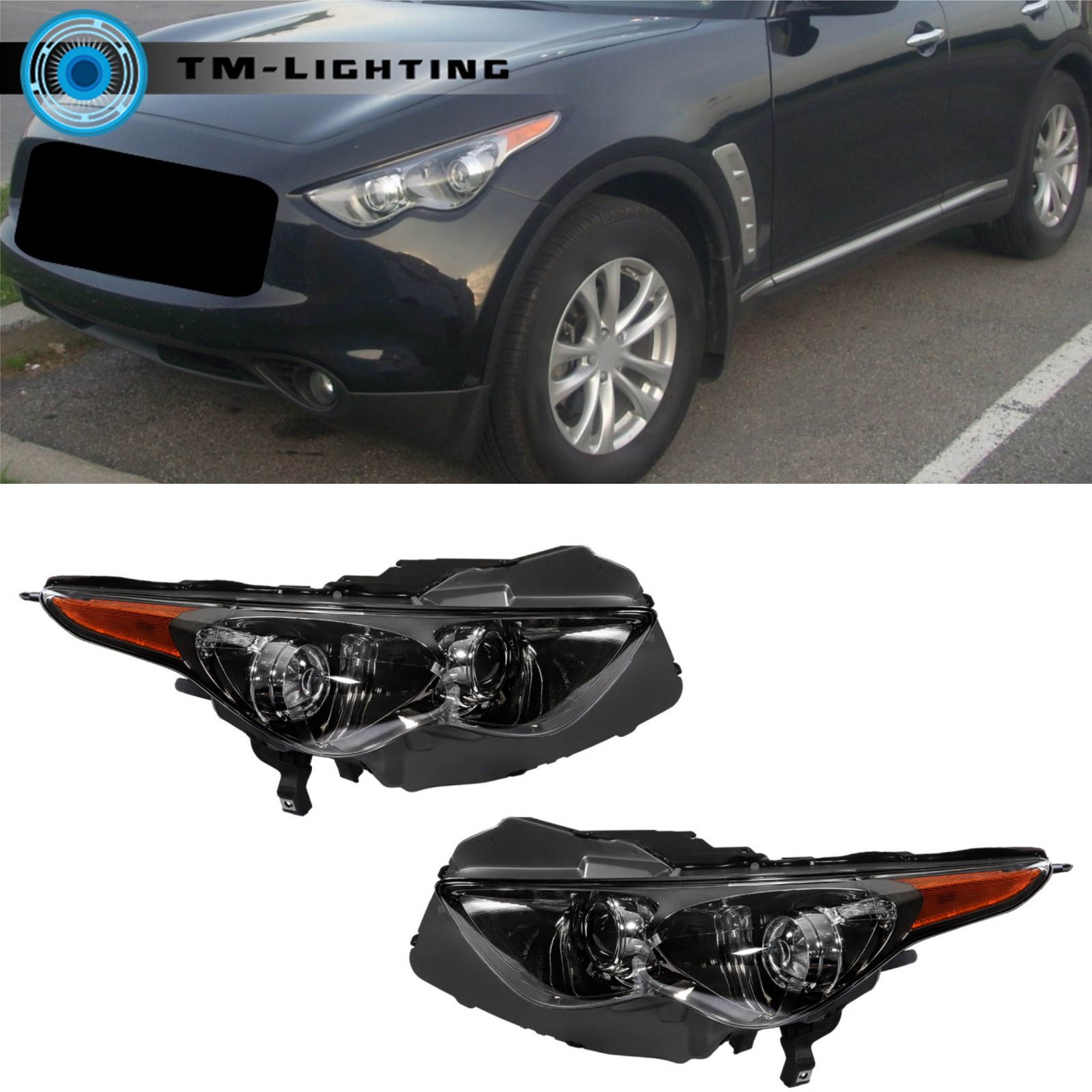 LH+RH For Infiniti FX35 FX50 QX70 2009-2017 Headlights HID w/o AFS w/o Sport Pkg