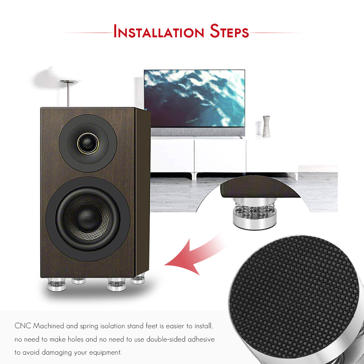 4PCS Aluminum Spring Speaker Spikes+Pads Mats DAC Amplifier Isolation Stand Feet