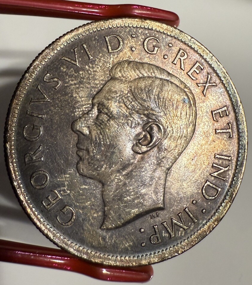 1939 Canadian Silver Dollar Coin 80% $1 - Colourful Toning