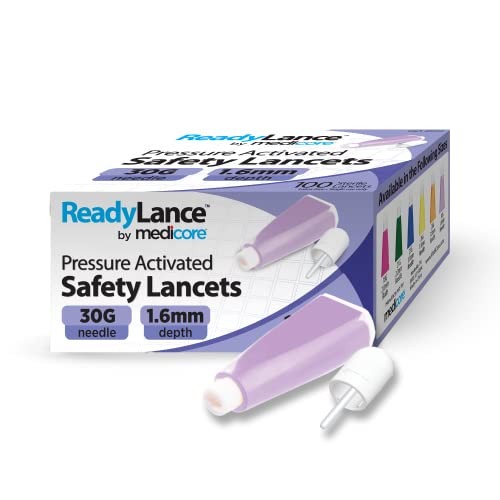 Pressure Activated Safety Lancets, 100 Lancets, 30Gx1.6MM, Purple 30G x 1.6MM
