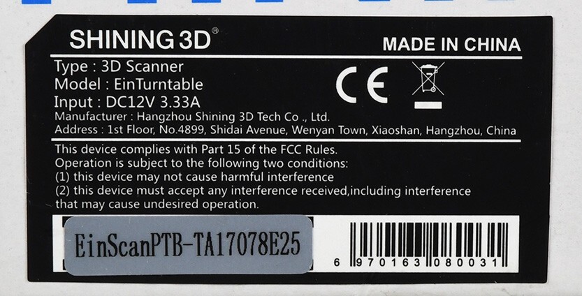 Shining 3D EinScanPro EinTurntable EinScan PCATB17060E23 with Accessorie G2U