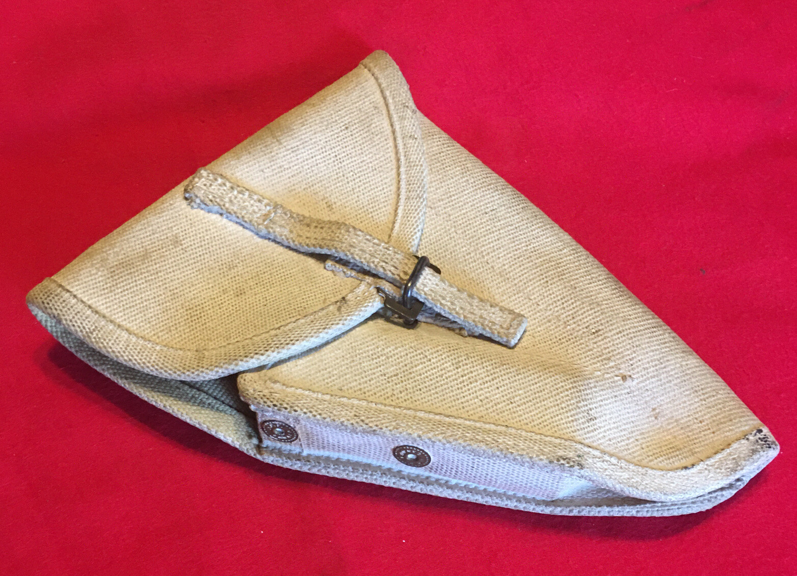 WWII era, Canadian Browning hi power holster, whitened Canvas, 1944￼ Z.L.&T.Ltd.